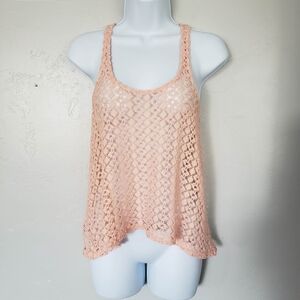 Nollie XS Peach Orange Open Knit Tank Top Racerback Beach Summer Lightweight
